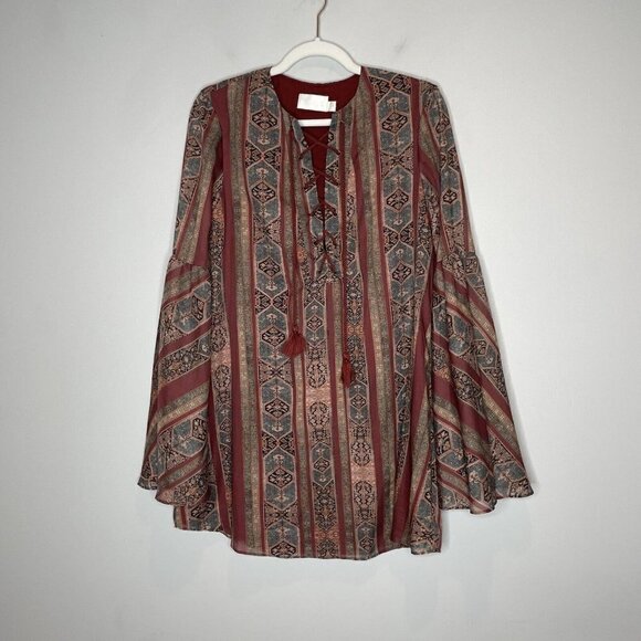 The Jetset Diaries TJD Redwood Tunic Dress Aztec Boho Bell Sleeve Size 8 - Picture 2 of 9